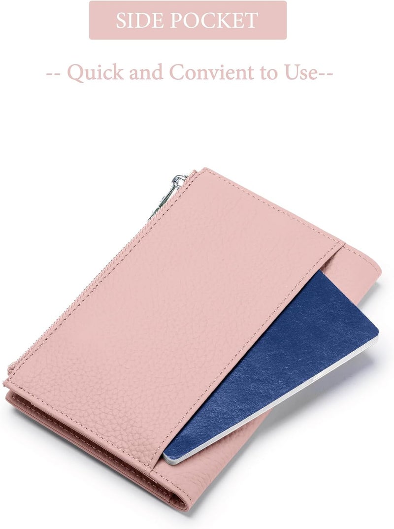 EutDett Leather Travel Wallet for Women, Slim RFID Blocking Passport Holder, Compact Passport Wallet with Zippered Coins Pocket and SIM Slots, Ladies Passport Cover - Image 5